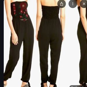 Free People Karan Black Strapless smocked Jumpsuit